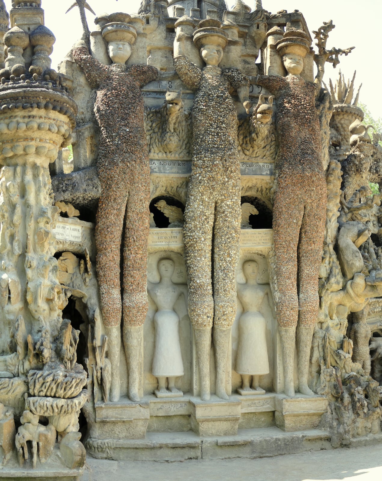 The Three Giants sculpture at the Palais idéal, photographed in 2011; a stitched photographic panorama.